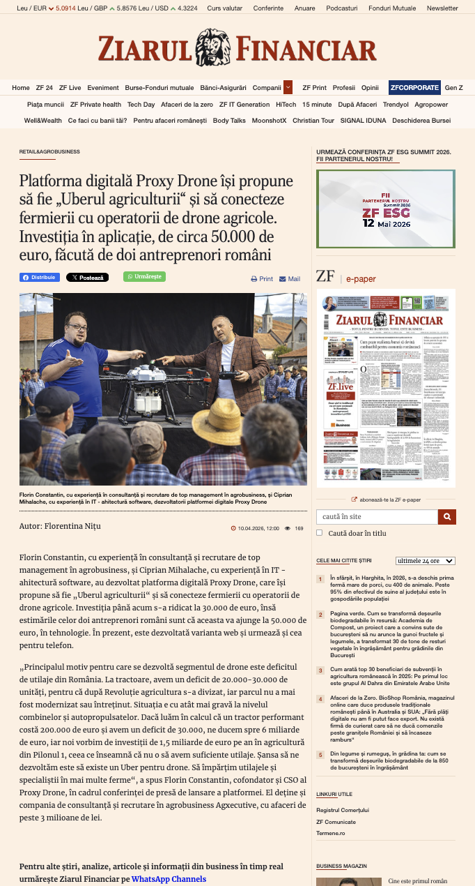 The article in Ziarul Financiar, 10 April 2026